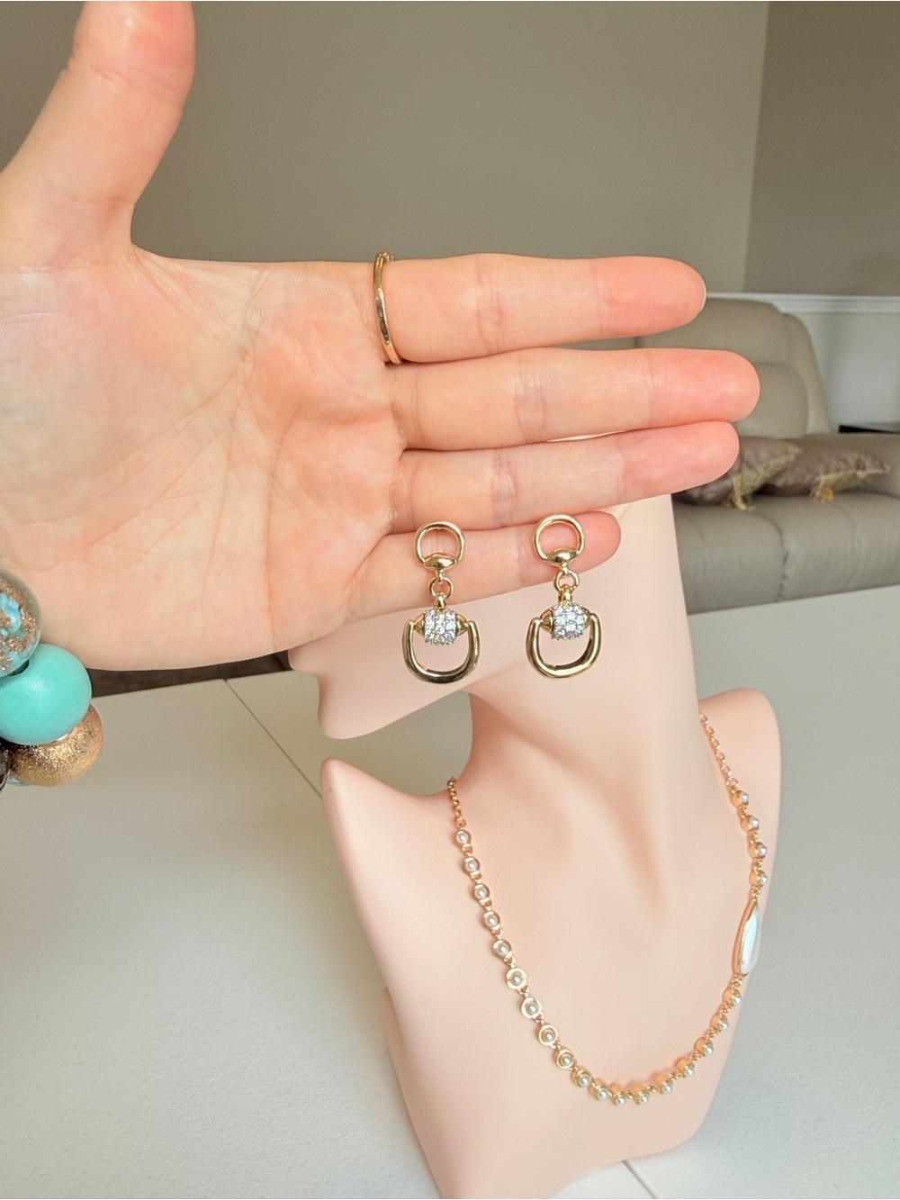 Delicate Gold Drop Earrings with Cubic Zirconia - Picture 10 of 13